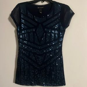 Inc blue sequin, short sleeve top Medium